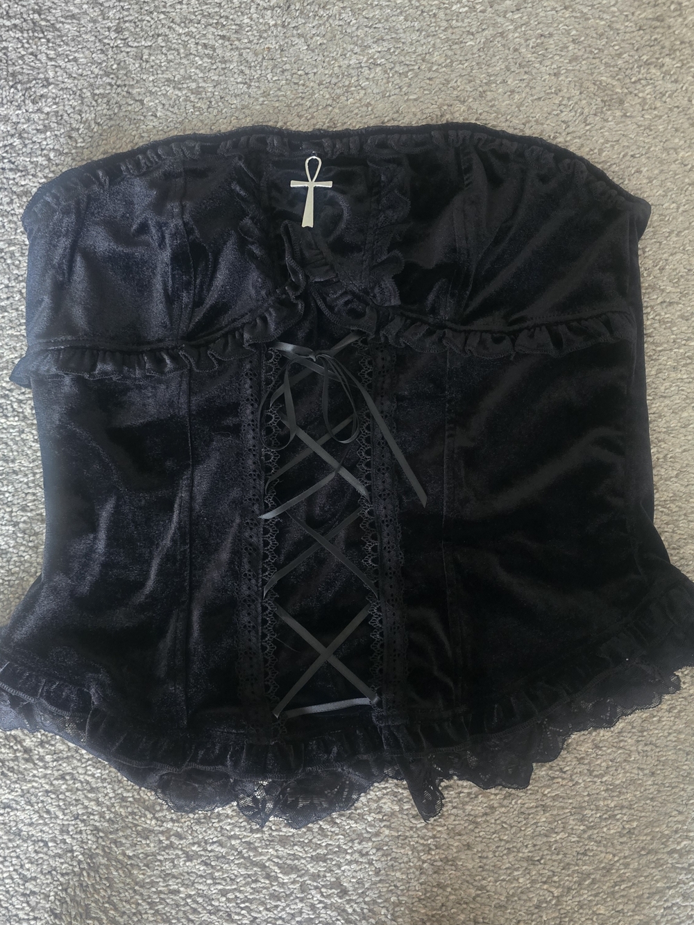 Black Velvet Corset Top with Lace-Up Front